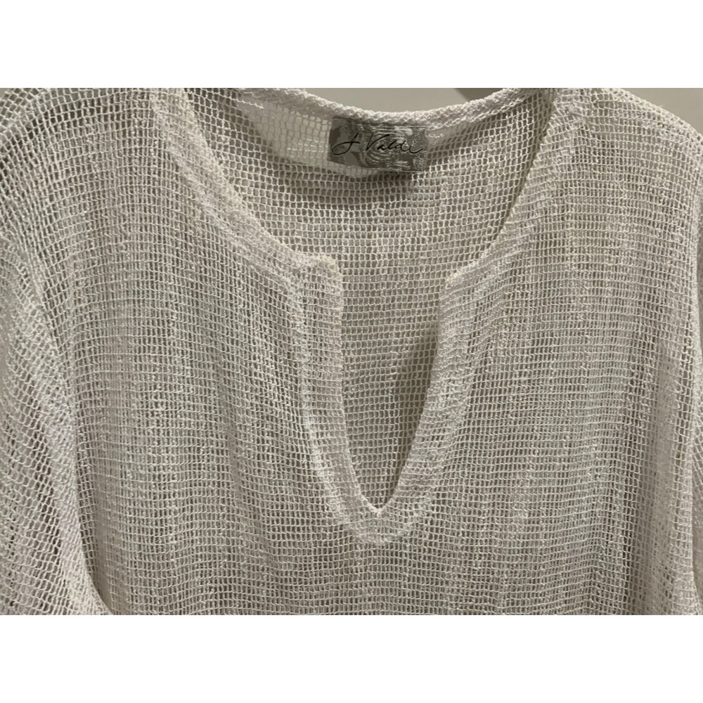 J. Valdi Womens White Mesh Knit Split V-Neck Long Sleeve Tunic Cover Up - Picture 4 of 8